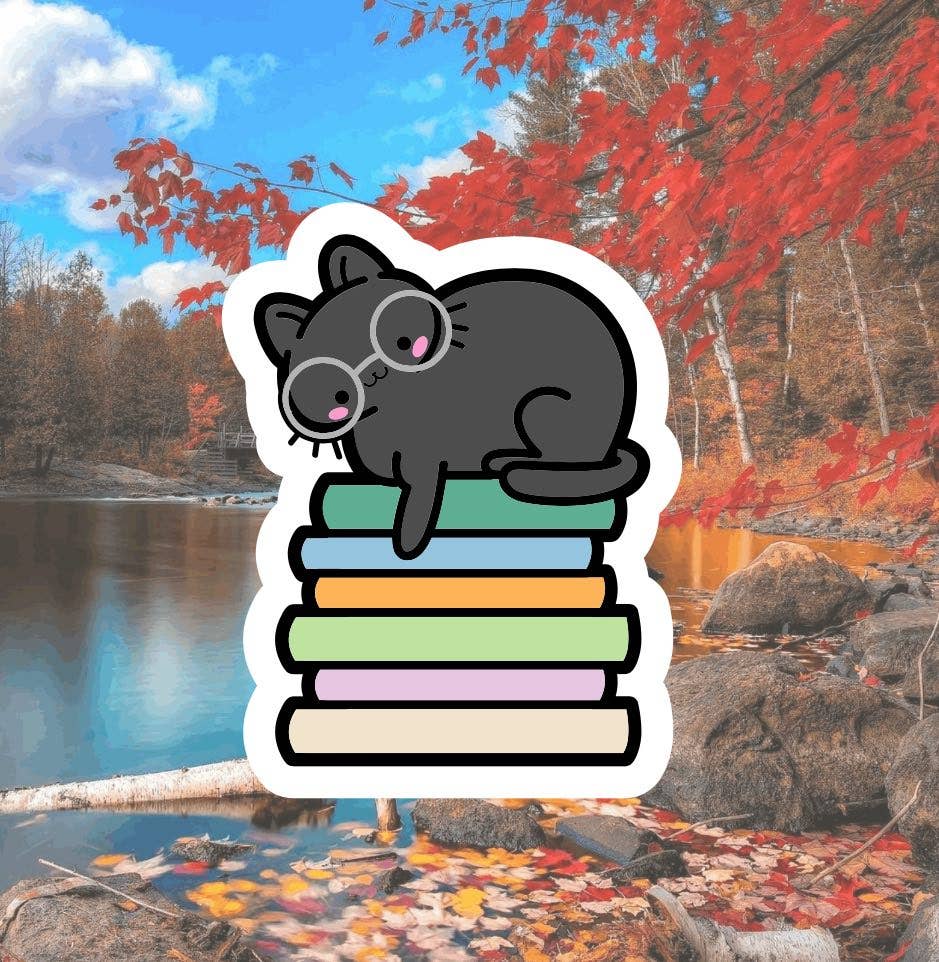 Cute, cool cat lazy book Hydroflask Stickers, Waterproof