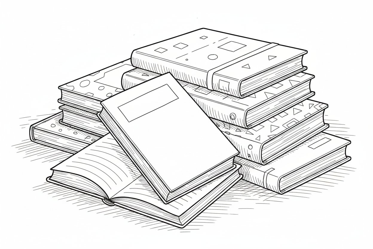 sketch pile of books
