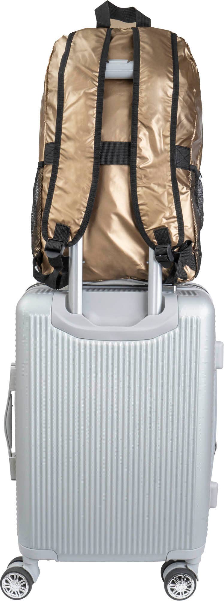 Boarding Pass Recycled Metallic Foldable & Packable Pouch Multi Compartment Backpack