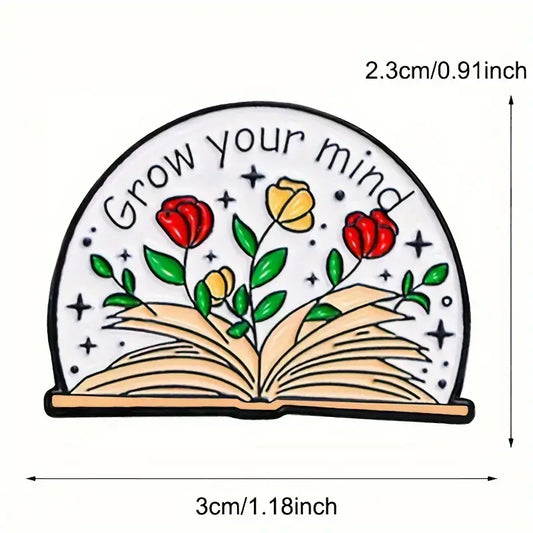 Grow Your Mind Floral Book Enamel Pin – Inspirational Badge