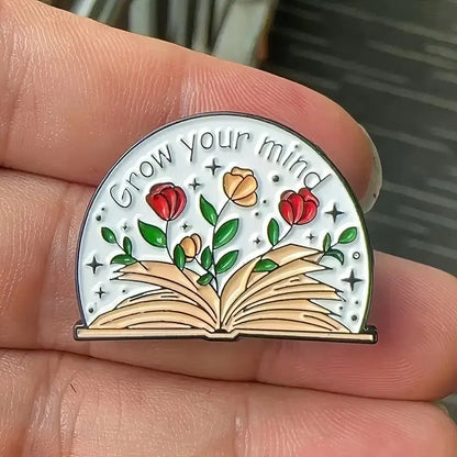 Grow Your Mind Floral Book Enamel Pin – Inspirational Badge