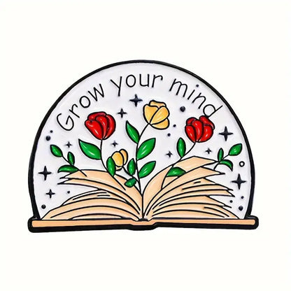 Grow Your Mind Floral Book Enamel Pin – Inspirational Badge